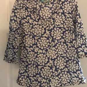 Boden blue and white print top size 4
